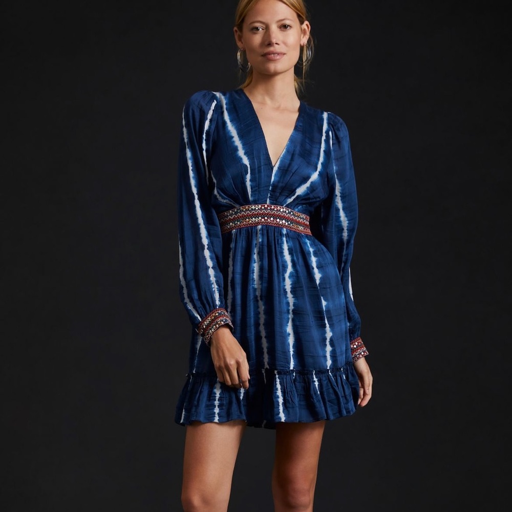 Anthropologie Verb by Pallavi Singhee Beaded Tie-dye Mini Dress|Size:Medium P
